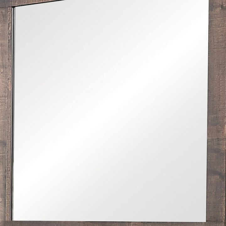 Square Dresser Mirror with Wooden Frame, Weathered Oak Brown - Benzara