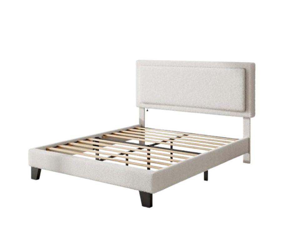 Queen Bed Frame With Adjustable Headboard, Boucle Cloud Platform Bed With Wood Slats, Mattress Foundation, No Box Spring Needed, Easy Assembly, Beige