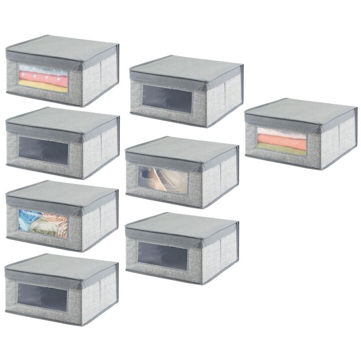 mDesign Medium Fabric Closet Storage Box, Front Window/Lid, 6 Pack, Black/Cream