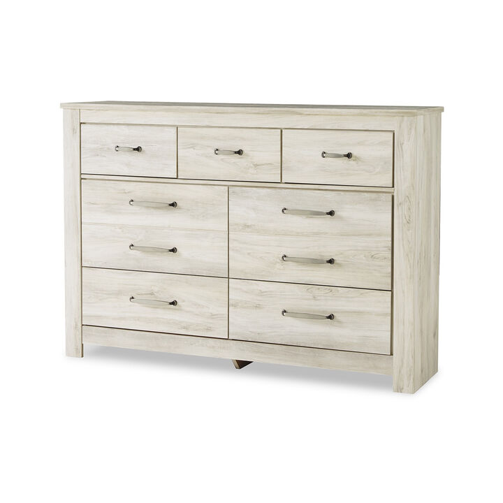 Simon Wide Dresser, 7 Drawers, Laminate Rustic Gray Whitewash Finish - Benzara