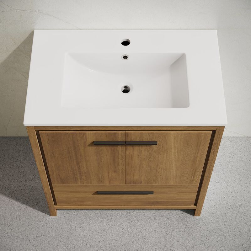 Virage 30" Freestanding Bathroom Vanity in Brown Oak with Sink Top image number 5