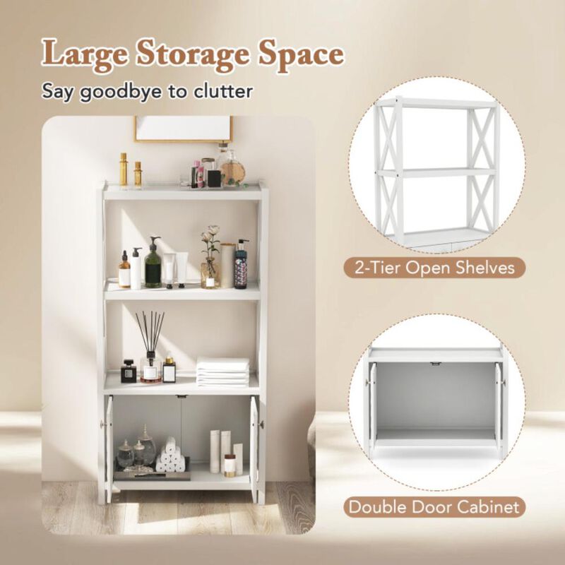 Hivvago Bathroom Storage Cabinet with Open Shelves and Double Doors