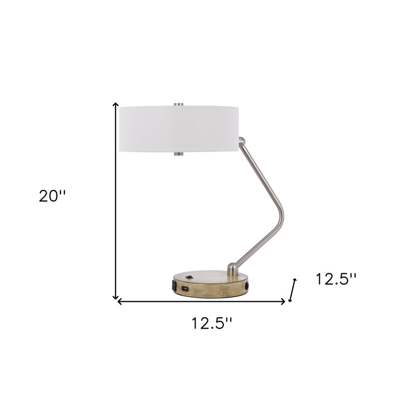 Hivvago 20" Brown Metal Two Light Lantern Desk USB Table Lamp With White Drum Shade