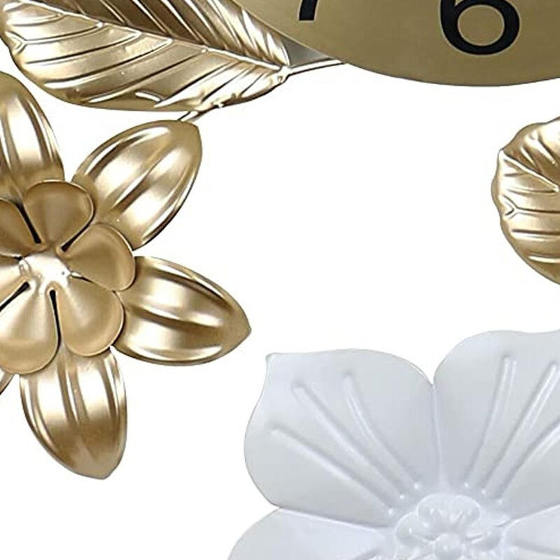 HomeRoots 26" Gold White And Black Metal Silent Analog Floral Wall Clock image number 3