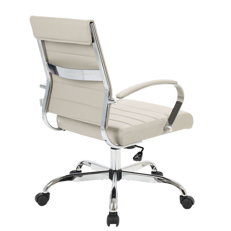 LeisureMod Benmar Mid-Back Office Chair, Leather Upholstery with Swivel, Tilt, and Chrome Base, Modern Desk Seating for Home Office or Conference Room