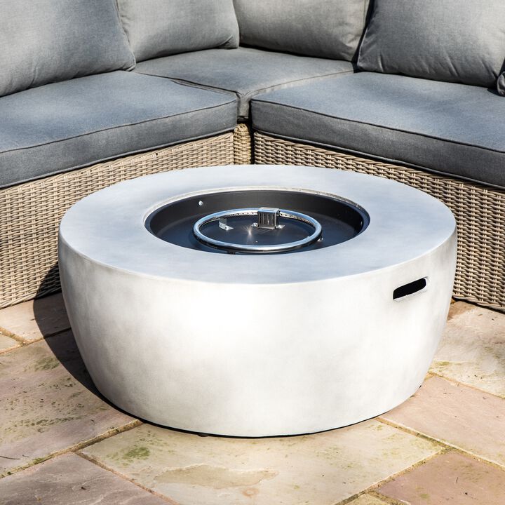 Teamson Home 36" Outdoor Round Propane Gas Fire Pit with Light Concrete Base, Gray