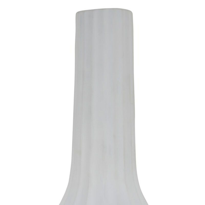 Rizie Vase with Ribbed Texture, 45 Inch Contemporary White Polyresin - Benzara