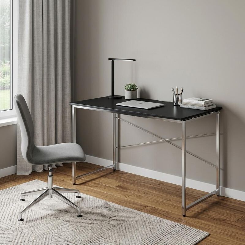 HomeRoots 47" Black and Silver Writing Desk image number 1