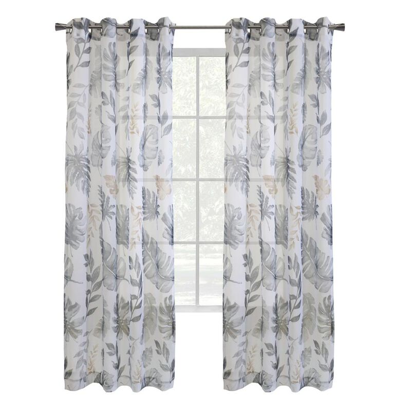 Habitat Alba Sheer Botanical Leaf Design Touch of Nature to Your Home or Office Grommet Curtain Panel 52" x 95" Taupe