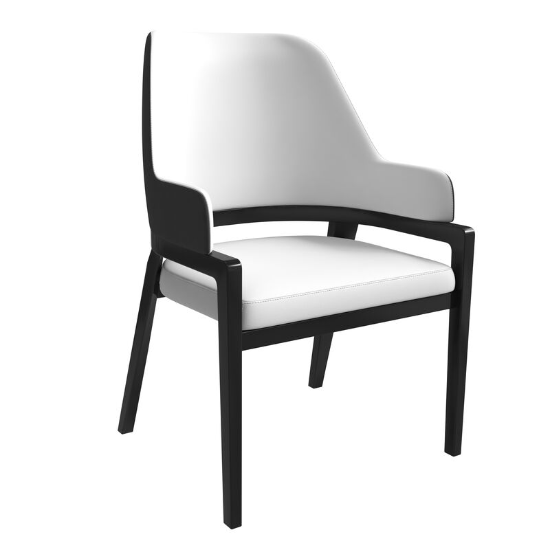 LeisureMod Modern Dining Chair, Upholstered Leather with Curved Open Back & Rubberwood Legs, Contemporary Accent Side Armchair for Kitchen, Dining & Living Room, Ethora Collection