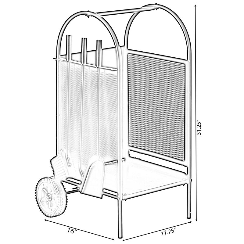 Indoor and Outdoor Patio Iron Firewood Log Cart with Wheels and Fireplace Tool Set, Black