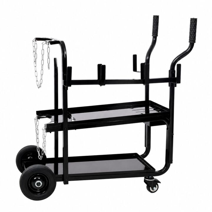 Heavy Duty 2-Tier Rolling Welding Cart Portable Storage Trolley with Wheels and Safety Chains for Welder