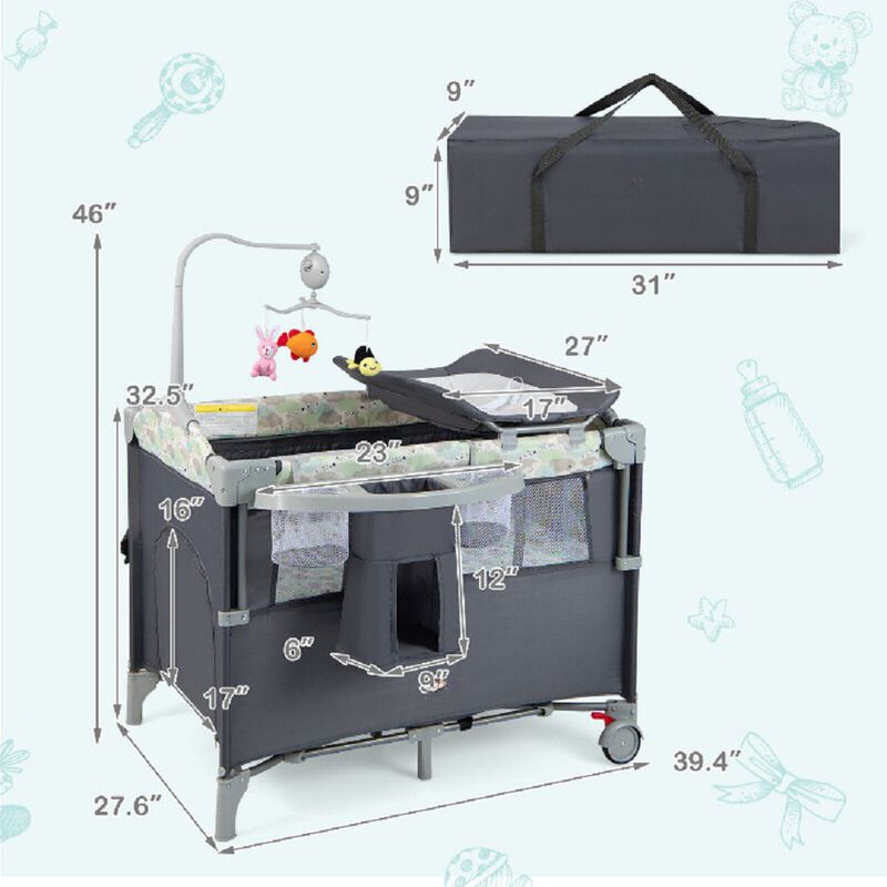 5-in-1  Portable Baby Beside Sleeper Bassinet Crib Playard with Diaper Changer