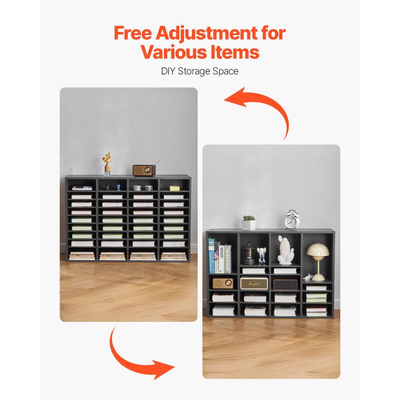 Wooden Literature Organizer with Adjustable Shelves, 36 Slot Mailbox for Office & Classroom image number 7