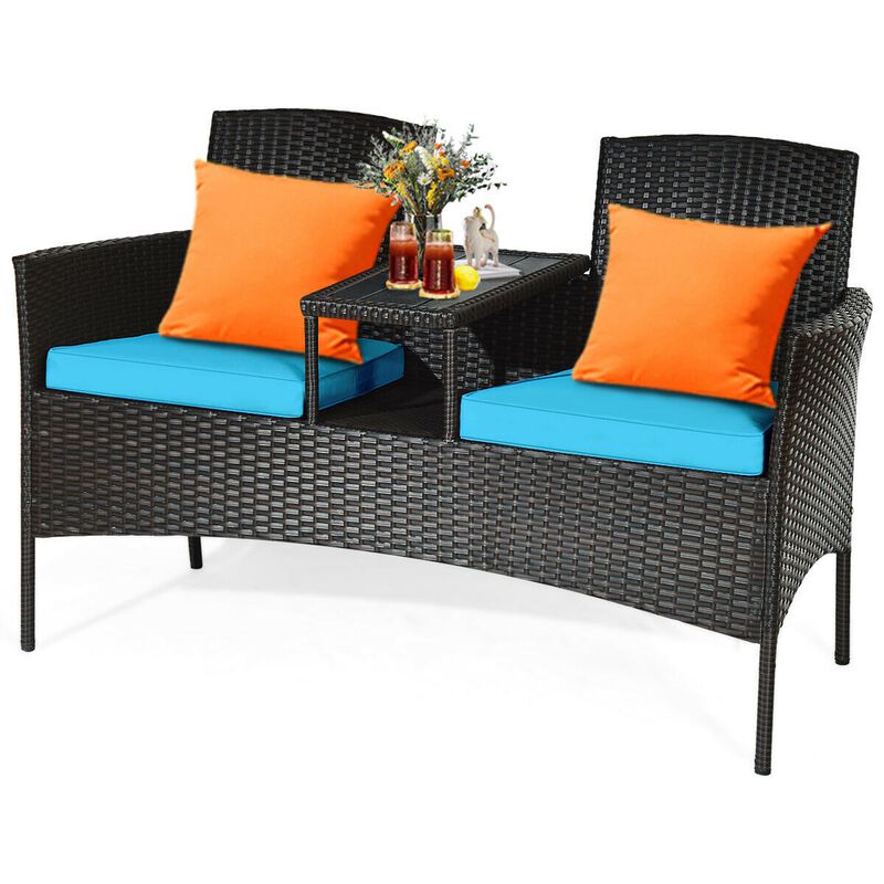 Modern Patio Conversation Set with Built-in Coffee Table and Cushions