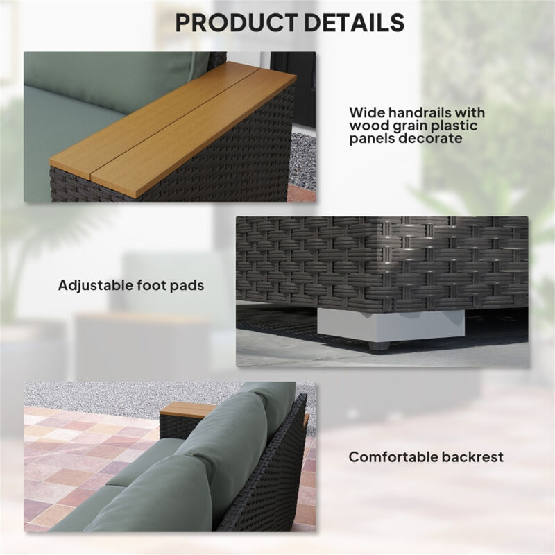 Rattan Three-Seat Sofa for Patio, Garden, or Balcony Lounge image number 5