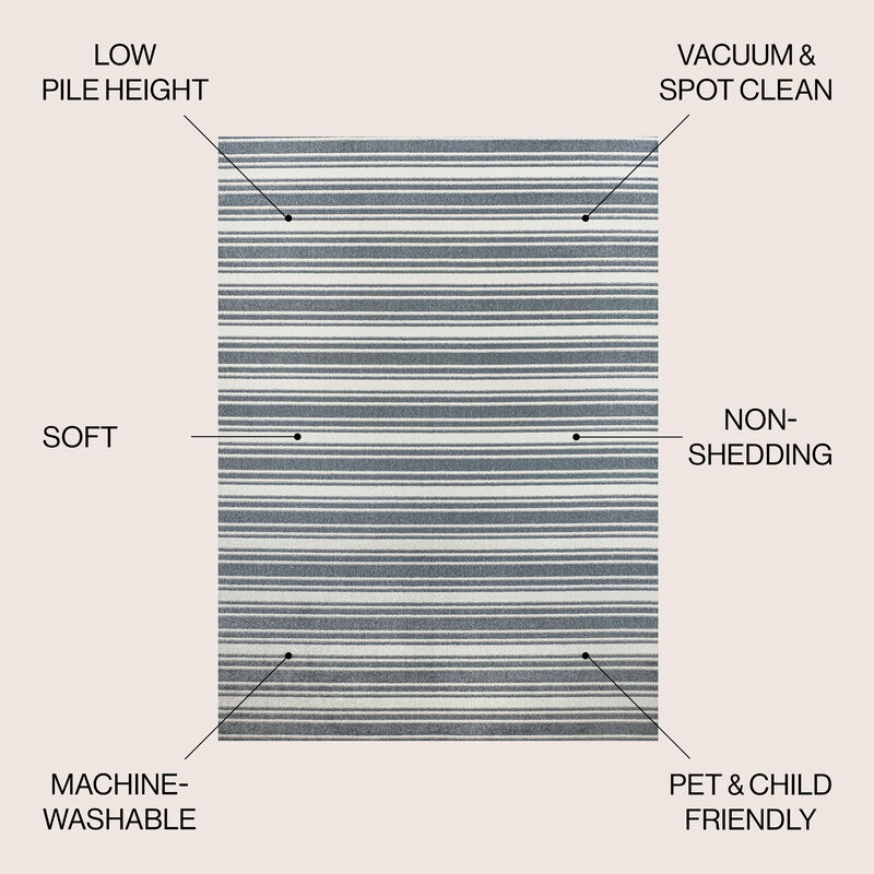 Fawning Two-Tone Striped Classic Low-Pile Machine-Washable Area Rug
