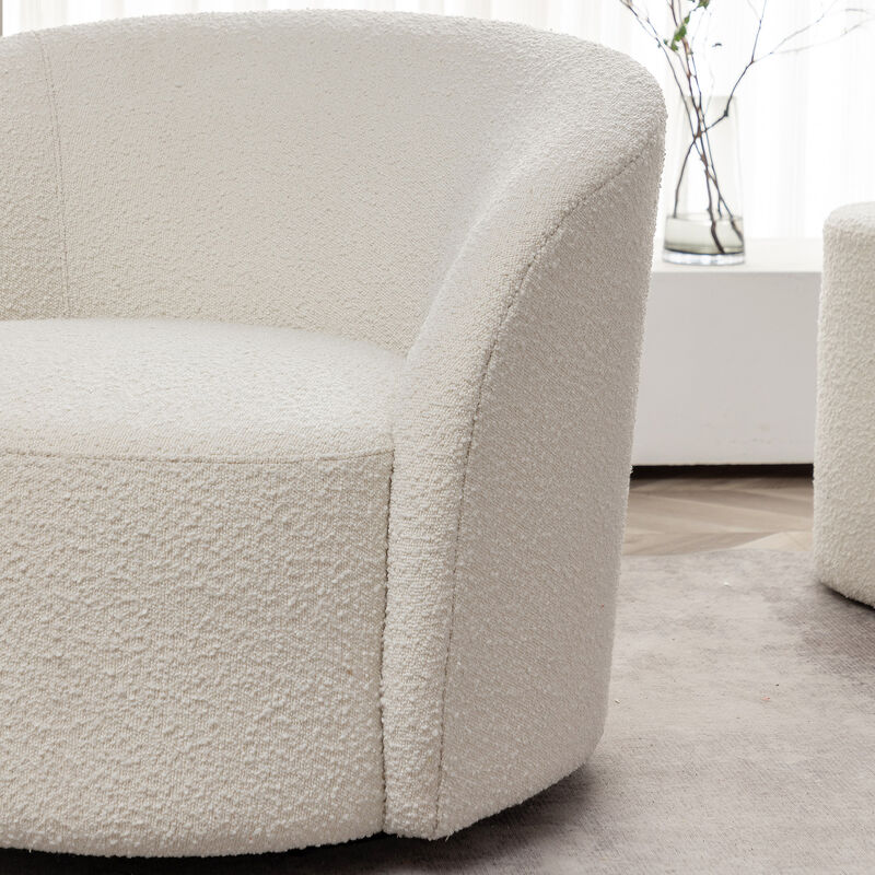 Everitte 34" W Upholstered Boucle Swivel Barrel Chair