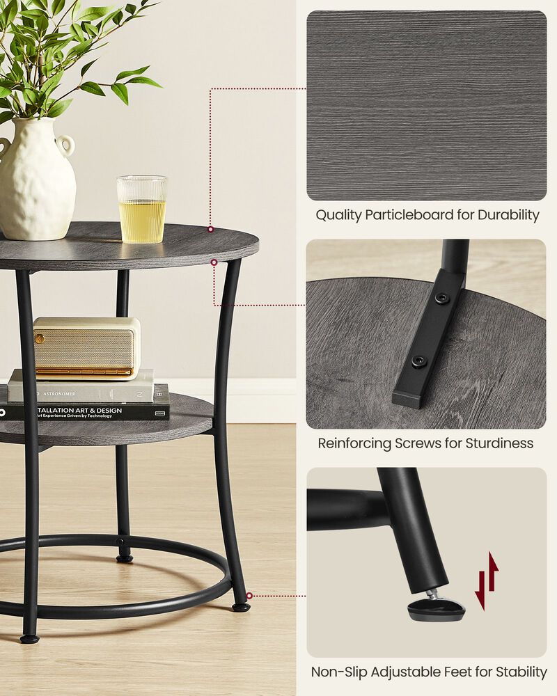 Small Round End Table with 2 Shelves – Ideal for Compact Living Spaces or Minimalist Interiors