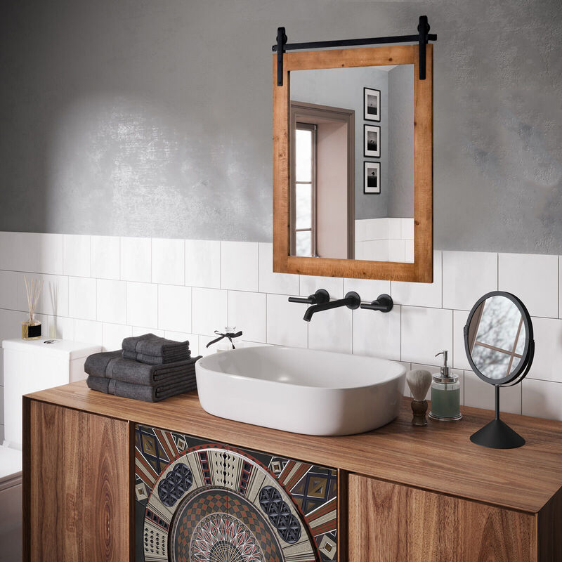 30 x 22 Inch Wall Mount Mirror with Wood Frame image number 4