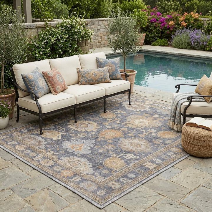 HomeRoots Oriental Hand Knotted Worn Faded Area Rug