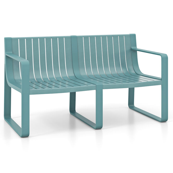 Backyard 2-Person Plastic Bench with Water-Resistant Finish and Curved Back