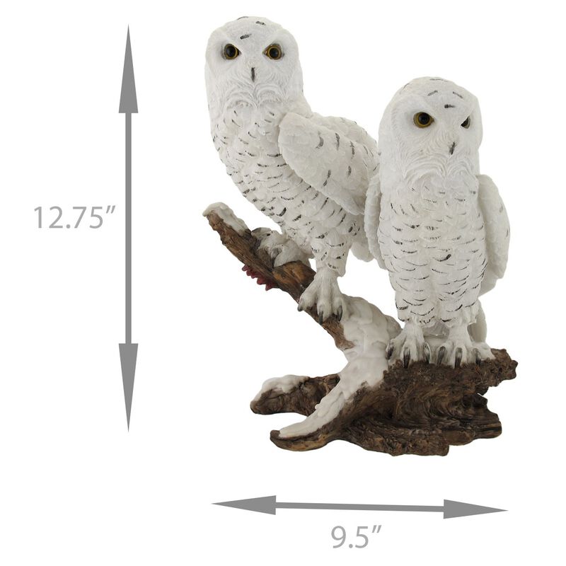 Pair Of Snow Owls On A Branch Statue image number 4