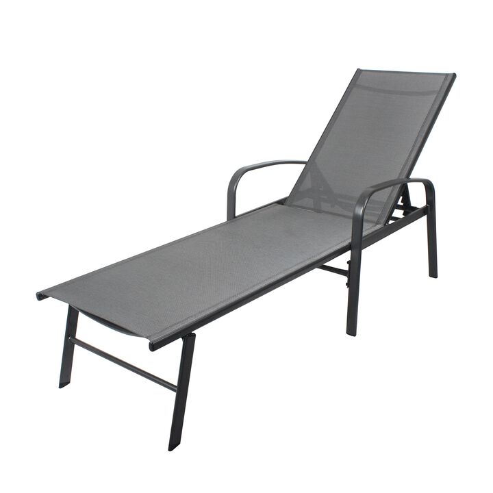 Gray Metal Adjustable Outdoor Chaise Lounge Recliner Patio Lounge Chair with Lumbar Pillow