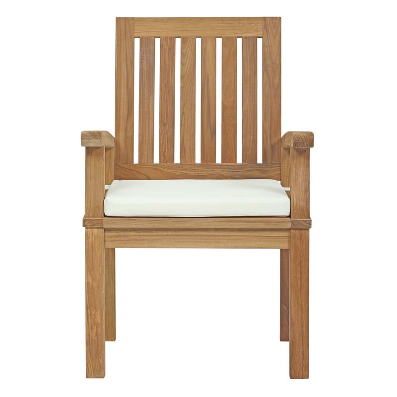 Modway EEI-2701-NAT-WHI Marina Premium Grade A Teak Wood Outdoor Patio, Dining Armchair, Natural White