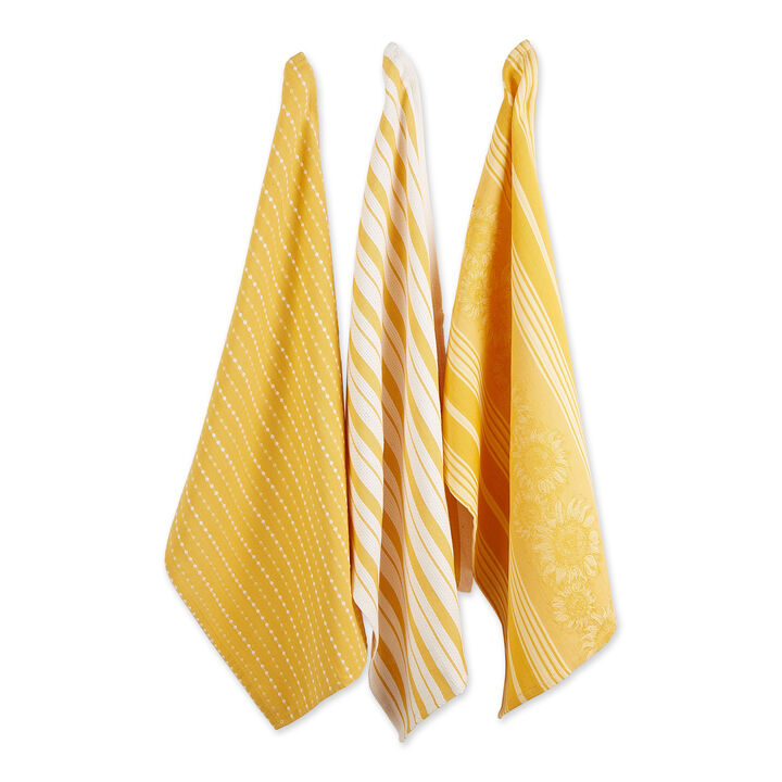 Set of 3 White and Burnt Apricot Yellow Sonoma Harvest Dish Towel  28"