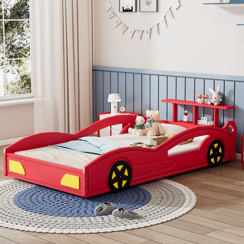 Merax Kids Race Car Bed with Side Safety Rails & Storage Space, Sturdy Frame image number 2