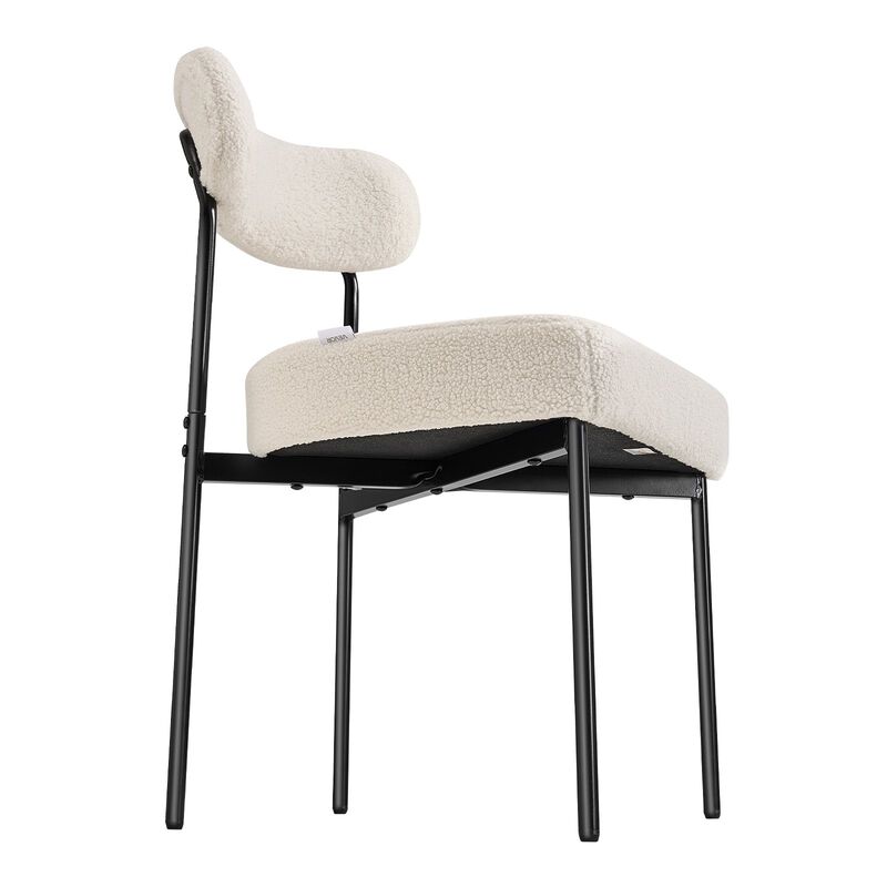 Mid Century Modern Boucle Dining Chairs Set of 2, Curved Back Upholstered Chairs-White image number 8