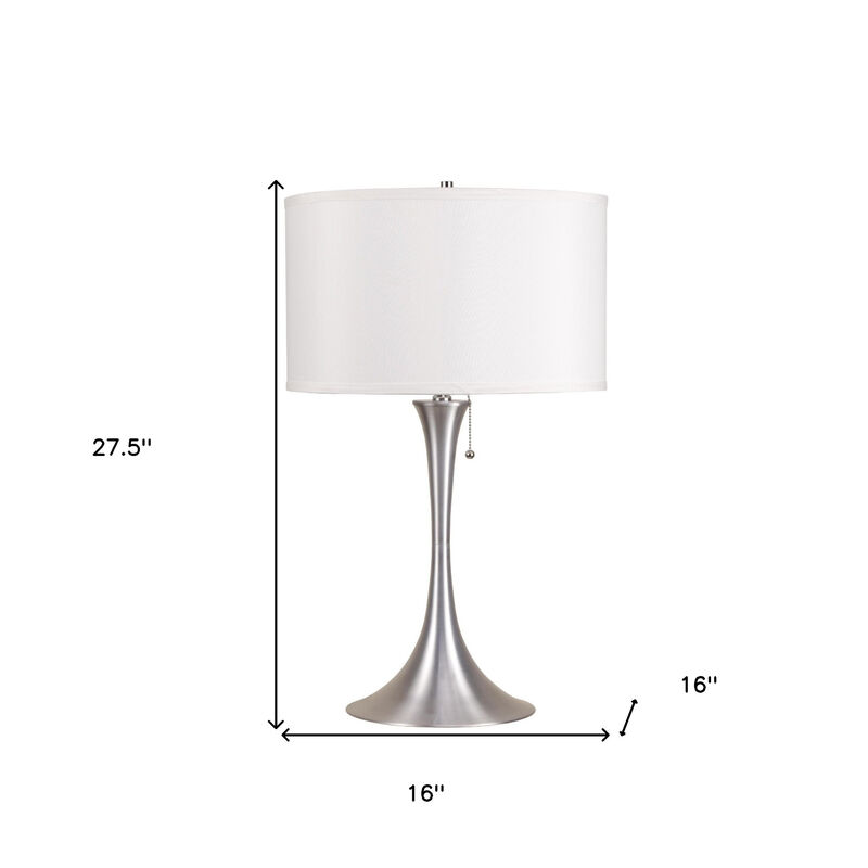 HomeRoots 28" Silver Metal Bedside Table Lamp With White Shade image number 3