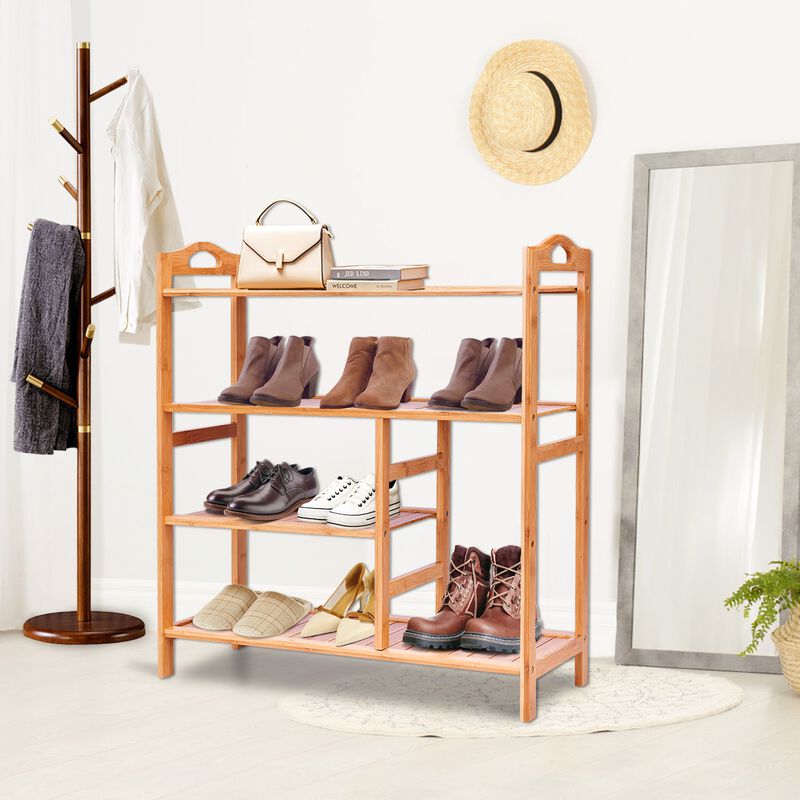 4 Tiers Multifunction Bamboo Storage Shoe Rack for Entryway Hallway image number 1