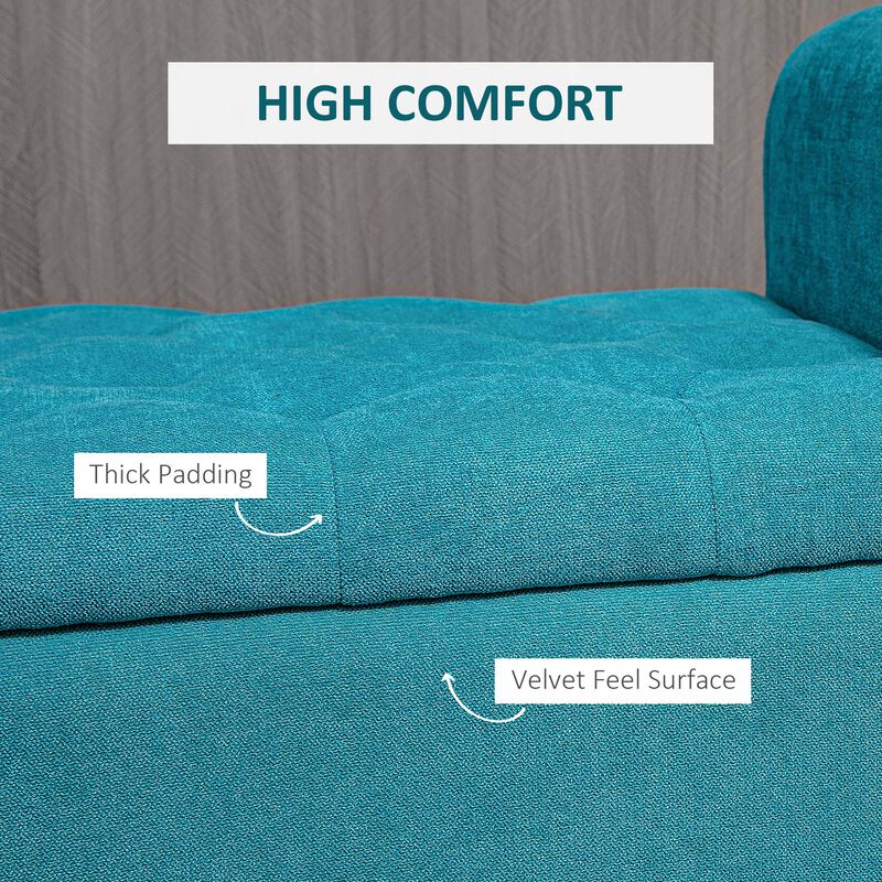 HOMCOM 50" Storage Ottoman Bench, Upholstered End of Bed Bench with Rolled Arms, Wood Legs, Button Tufted Storage Bench with Safety Hinges for Living Room, Entryway, Bedroom, Teal