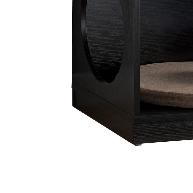 Wooden Pet End Table with Flat Base and Cutout Design on Sides, Black-Benzara image number 3