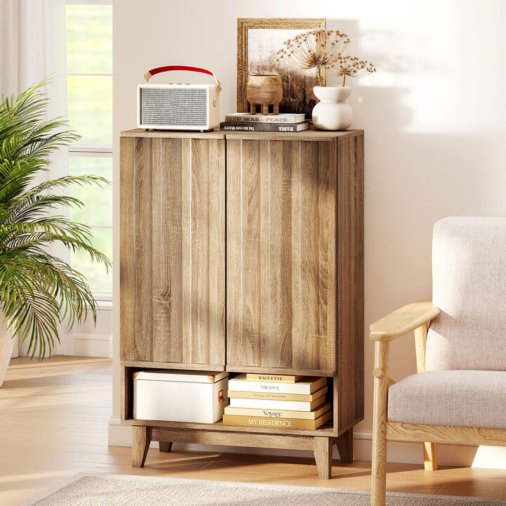 6-Tier Shoe Storage Cabinet with 2 Fluted Doors for Organized Shoe Storage-Oak