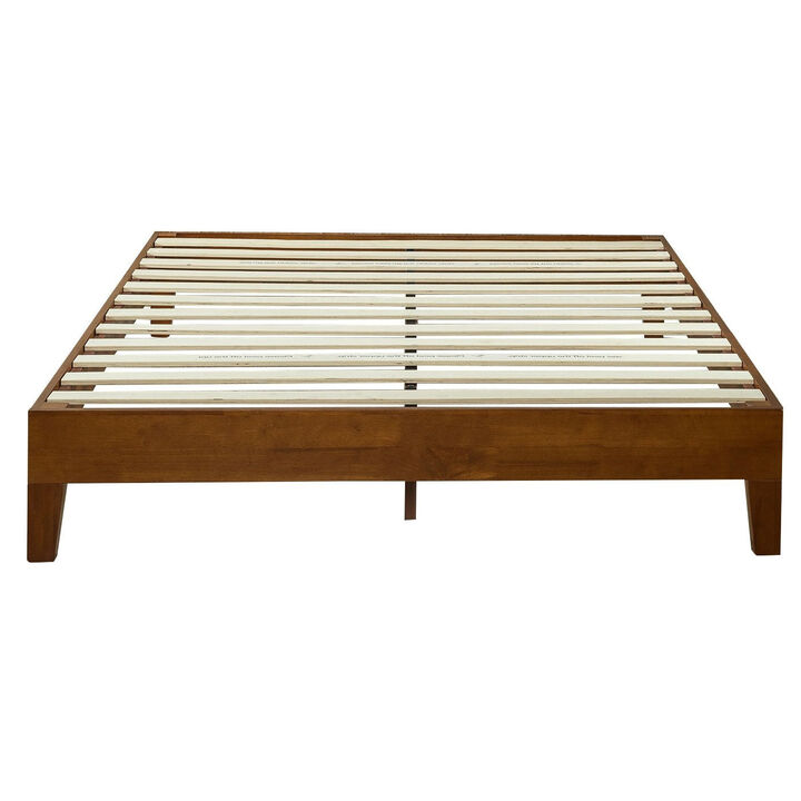 QuikFurn Full size Low Profile Platform Bed Frame in Cherry Wood Finish