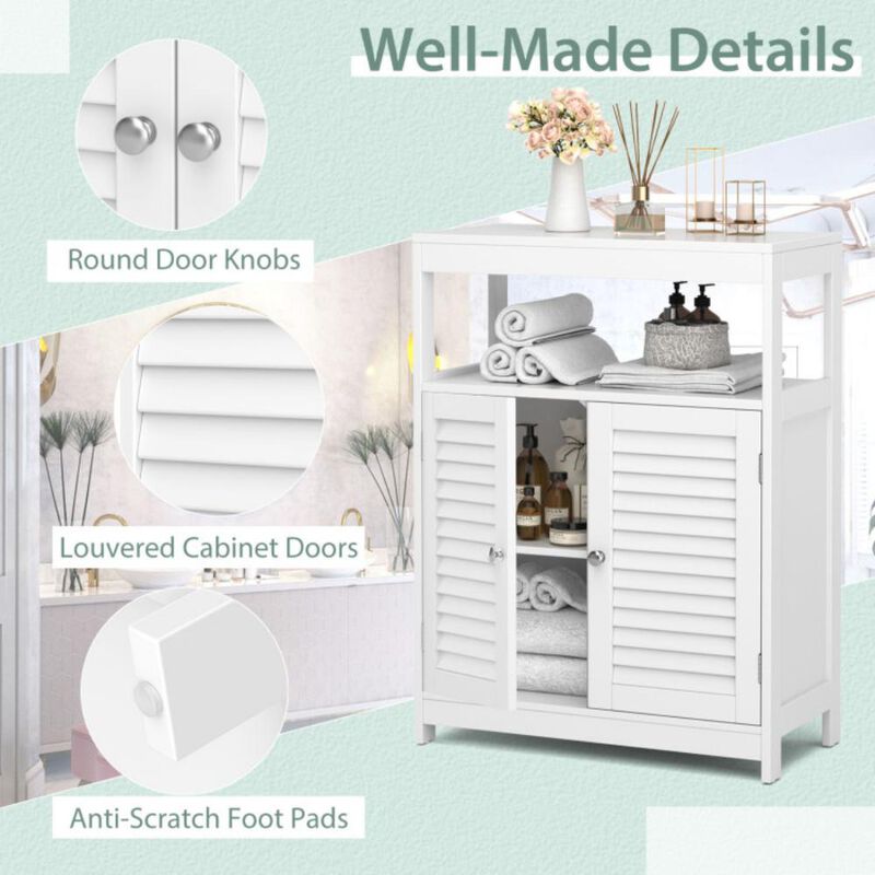 Freestanding Bathroom Floor Cabinet with Double Shutter Doors