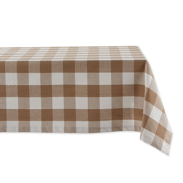 60" x 120" White and Stone Brown Buffalo Check Table Cloth