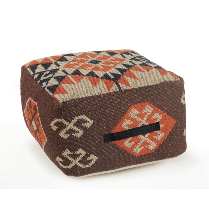 Hivvago 18 Inch Brown Tribal Pouf Ottoman