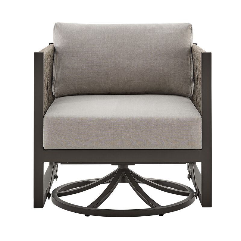Remy 31 Inch Patio Swivel Lounge Chair, Brown Aluminum Frame and Cushions-Benzara image number 2