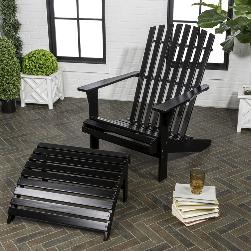 Saranac 2-Piece Traditional Rustic Acacia Wood Adirondack Chair with Detachable Ottoman