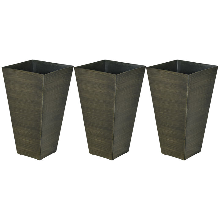 Outsunny 28" Tall Outdoor Planters, Set of 3 Large Taper Planters with Drainage Holes and Plug, Faux Wood Plastic Flower Pots for Outdoor, Indoor, Garden, Patio, Dark Brown