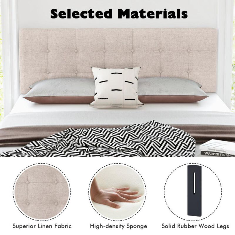 Hivvago Linen Upholstered Headboard with Solid Rubber Wood Legs