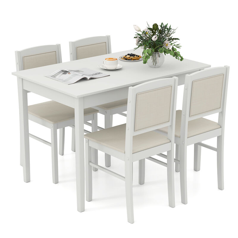 Wooden 5-Piece Kitchen Table Set for 4 with Durable Rubber Wood Legs