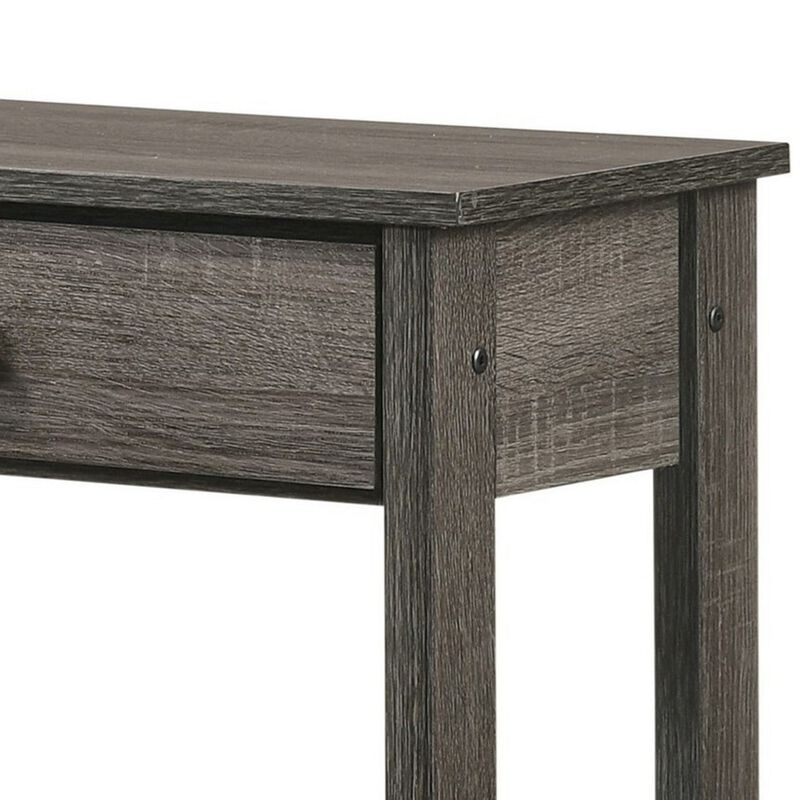 Nightstand with 1 Wooden Drawer and Grain Details, Gray-Benzara