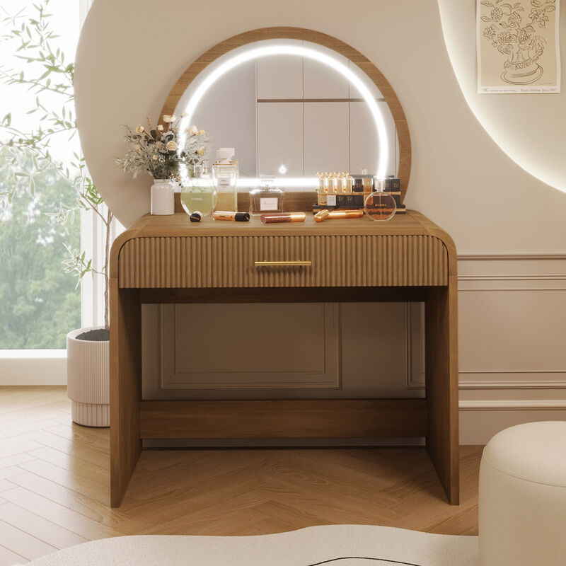 Whisen 39" Bedroom Vanity with Mirror Touch Screen Lighted Mirror, Dressing Table with Drawer image number 2