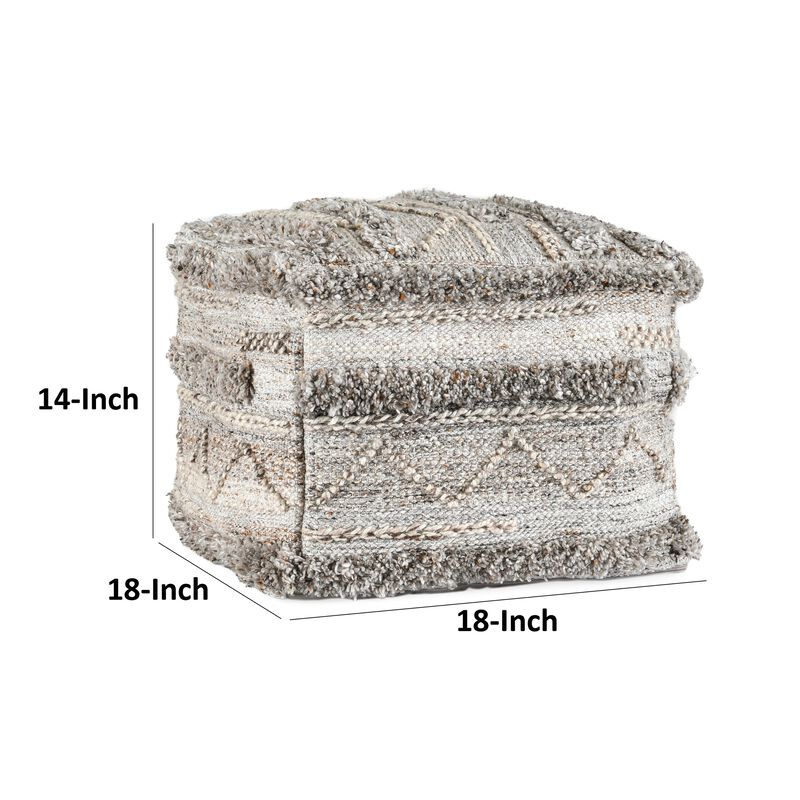 Anny Ottoman Pouf, 18 Inch Gray Polyester, Boho Knitted Texture - Benzara