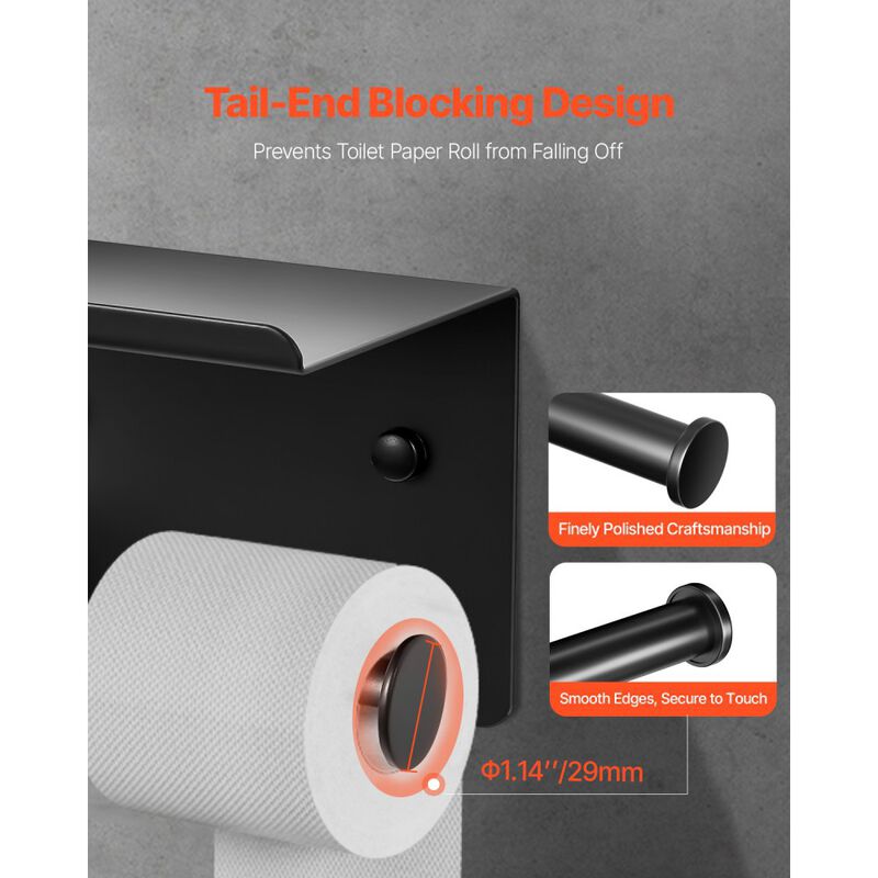 Wall Mounted Toilet Paper Holder with Storage Shelf, Fits Mega Rolls, Stainless Steel, Matte-Matte Black image number 5